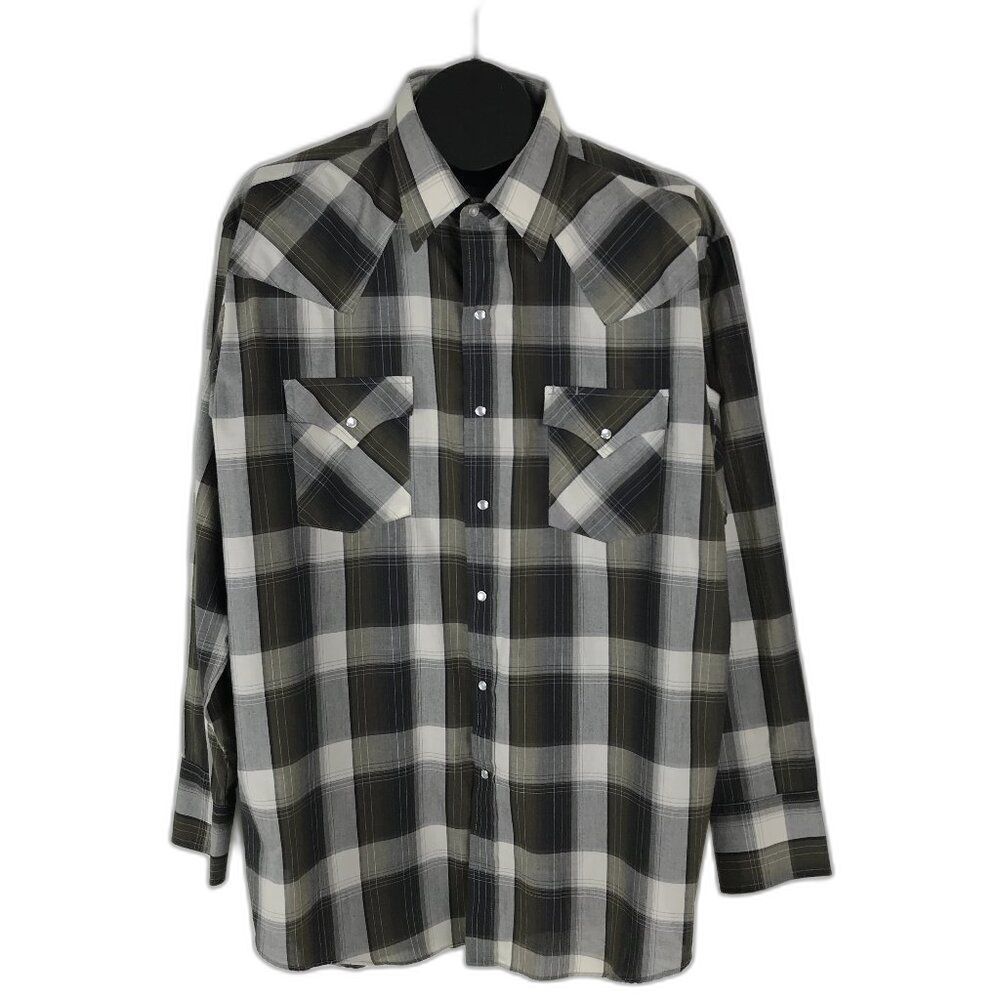 Plains Western Wear Pearl Snap Shirt Men's XL Plaid Long Sleeve Casual Woven